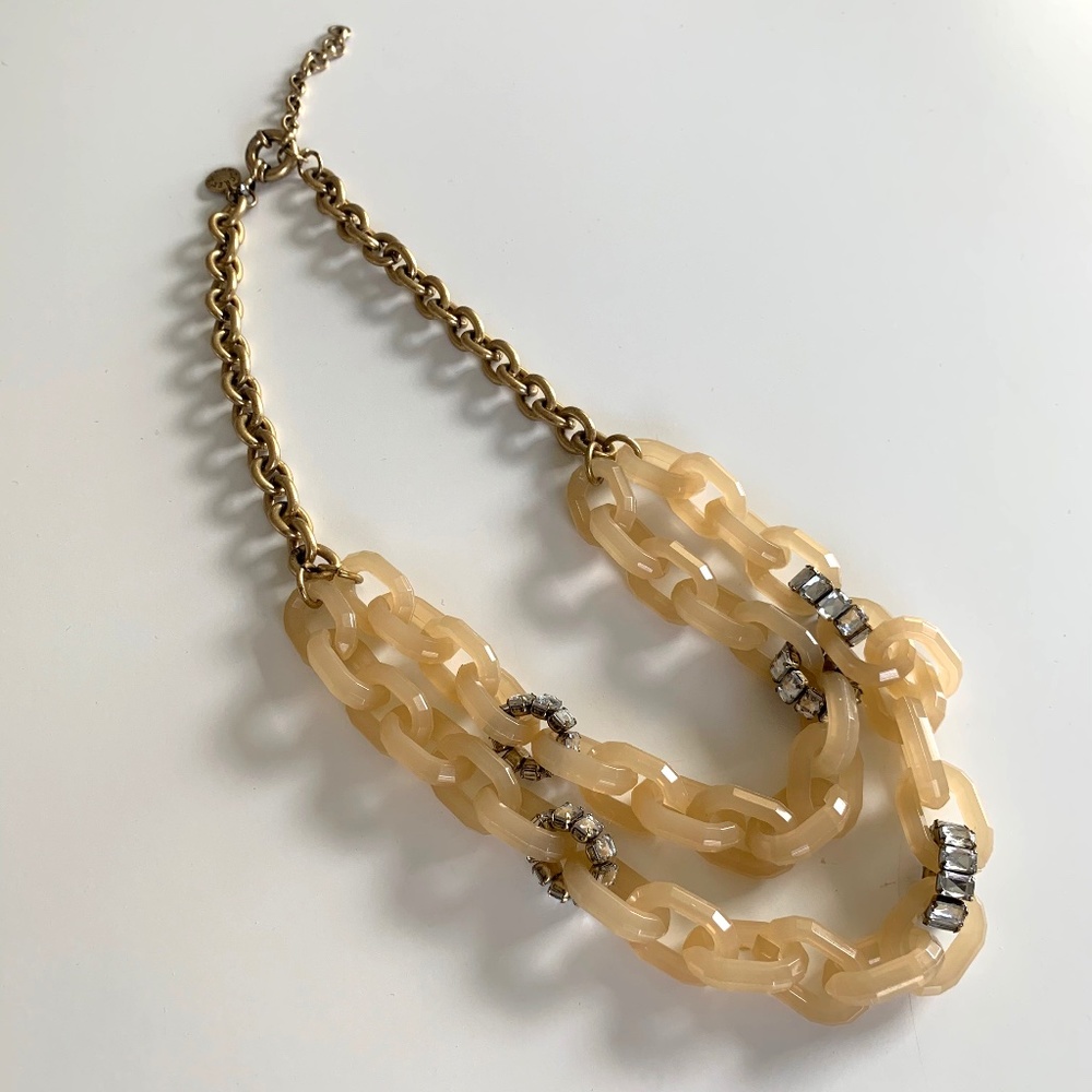 JCrew Brass/Tan Lucite Chain Link Necklace